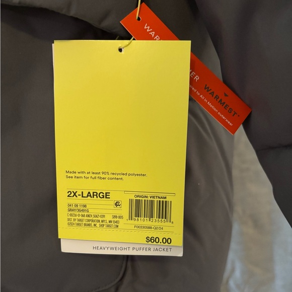 All In Motion Gray Puffer Jacket with Hood Size: 2XL NWT - Picture 5 of 5
